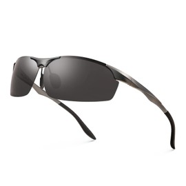 FEISEDY B1087 Men's Polarized Dimmable Sunglasses, UV400, Oval, Square, Small, Alloy, Half Rim Frame, Lightweight, Sports, Cycling, Fishing, Driving, Black