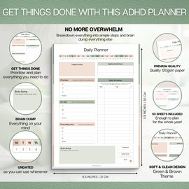 ADHD Daily Planner Notepad for Neurodivergent Adults - Productivity Daily Planner Desk Pad & Task Management to Stay Organized and Focused Note Pad (Green, A4)