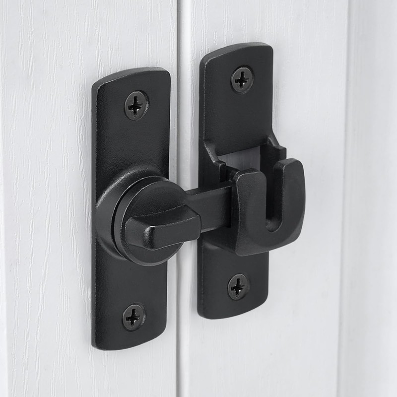 INIRET 2 Packs Black Barn Door Latches,90/180 Degree Gate Lock,Aluminum