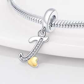 LONGLUCK - abalorio completas de plata de ley 925 maciza con letras del alfabeto A ~ Z, se adapta a pulseras europeas, collares, joyas para mujeres, opciones de regalo, Plata de ley, Circonita cúbica
