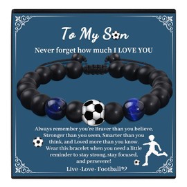 VU100 Football Bracelet Son Bracelet Football Gift for Boys Gift for Son To My Son Bracelet Tiger Eye Bracelet Inspirational Gift Birthday Graduation Gift for Son Boys (Blue)