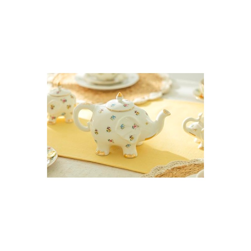Grace Teaware Fine Porcelain Happy Elephant 28-Ounce Teapot (Floral Pansy)