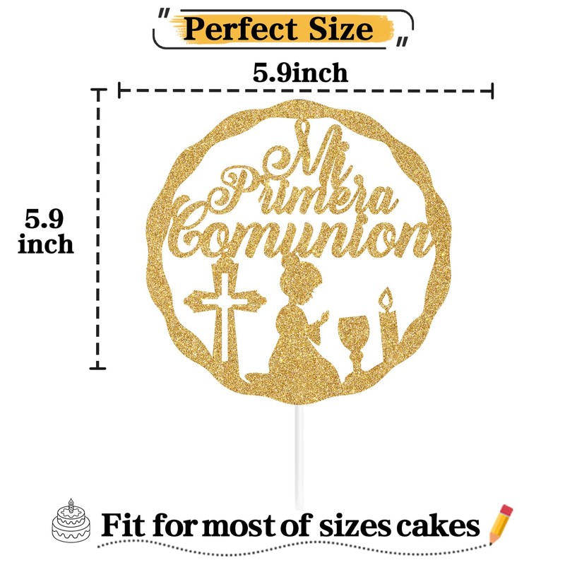 Decoración para tartas Mi Primera Comunión con purpurina dorada, Haven