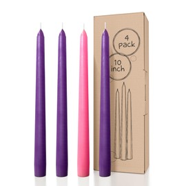 CANDWAX 10 inch Taper Advent Candles 1 Set- Dripless Taper Candles and Unscented Candlesticks - Long Burning Tapered Candles Perfect as Advent Wreath Candles Tapers - Purple Advent Candles