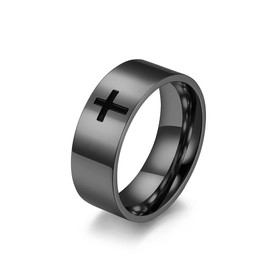 COLORFUL BLING 8MM Mens Cross Rings Stainless Steel Religious Rings Black Christian Prayer Ring for Couples Cross Wedding Band for Men Size 9