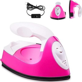 Mini Craft Iron, Mini Heat Press Machine, Small Iron Portable Handy Electric Travel Heat Iron-on with Charging Base Accessories for Transfers, Clothes, Crafts, Patches, DIY (Rose Red)