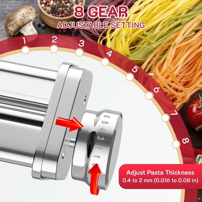 Pasta Attachment for KitchenAid Mixer, Includes Pasta Sheet Roller, Spaghetti