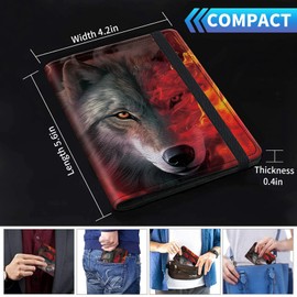 Fire Wolf PU Leather RFID Blocking Passport & Vaccine Card Holder Combo, Women's Travel Passport Wallet Case with Elastic Band & Pen