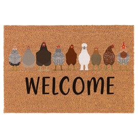 Welcome Doormat Coco Coir Door Mat Gift Welcome Chickens Farm White (30" x 18")