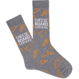 K. Bell Men's Cheese Board Certified Crew Socks 1 Pair, Charcoal, Men's 10-13
