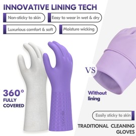 Vgo... Heavy Duty Cleaning Gloves Lined Nylon, Household Gloves Reuseable in TPE Latex Free, Thicker Antislip Washing Up Gloves for Kitchen Bathroom Gardening Painting, with Flower Flavor, 2 pair