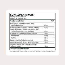 THORNE - Memoractiv - Nootropic Brain Supplement for Focus, Creativity, and Concentration - Ashwagandha, Ginkgo, Lutemax, Bacopa, Pterostilbene - Gluten-Free, Dairy-Free* - 60 Capsules - 30 Servings