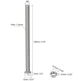 TA-VIGOR 5Pcs M8 x 120mm Hex Head Screws Bolts, Nuts, Flat & Lock Washers Kits, Fully Thread Hexagon Bolts, High Tensile Cap Screws for Metal Work, Automotive Machinery, Bike Motorcycles Repair