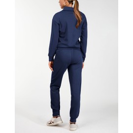 AFITNE Women's 2 Piece Outfits Long Sleeve Tracksuit Casual Lapel Half Zip Sweatshirt Joggers Sweatpants Lounge Matching Set, 28" Navy Blue M