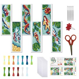 FREEBLOSS 6 Set Cross Stitch Bookmark Kit Lotus Flower Pond Scenery Stamped Cross Stitch Kit Stamped Embroidery Bookmark with Instruction Cross Stitch Kits for Adults DIY Bookmark Kit 8.66''x3.15''