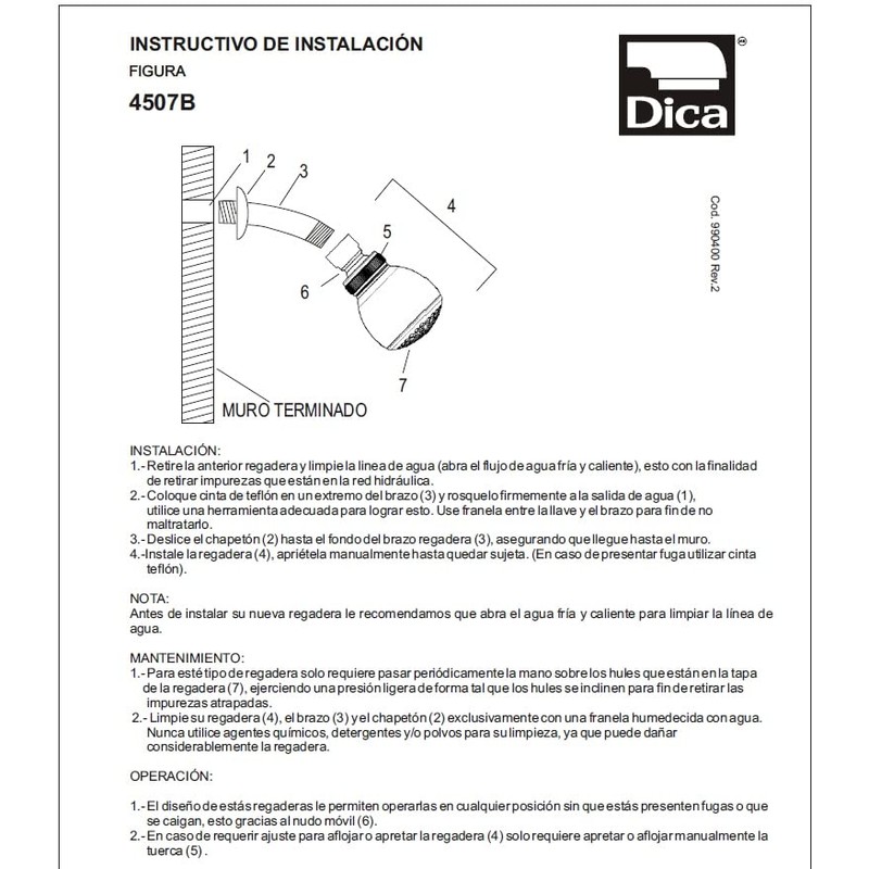 DICA, Regadera con Brazo y Chapetón, Acabado Cromo, Plastico, Hule,