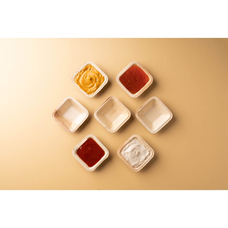 FOOGO Green 50 Disposable Mini Palm Leaf Bowls, 3" (7.5cm)