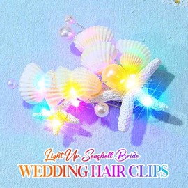 Latious Light Up Seashell Bride Wedding Hair Clips Starfish Bridal Hair Barrettes Pearl Hair Accessories for Women and Girls (Colorful Light)