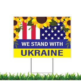 Ukraine Support Yard Sign America Flag Sunflower (E) THREE PACK - (3) 18x24" Yard Signs (Outdoor, Weatherproof Corrugated Plastic) Metal Stake Included, Double Sided Printing by M&R