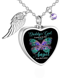 RIPFEVURN Heart Cremation Jewelry Urn Necklaces for Ashes for Women Stainless Steel Butterfly Cremation Jewelry Human Ashes Holder Memorial Keepsake Pendant-Dad