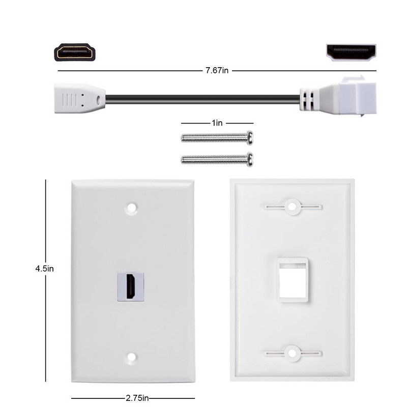 MXTECHNIC Single Port 4K HDMI Wall Plate Outlet Cover with