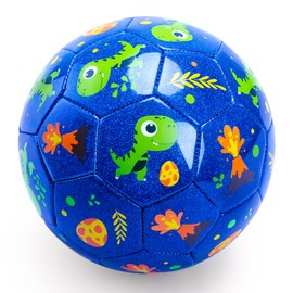 INPODAK Toddler Soccer Ball Size 3, Stocking Stuffer Christmas Toy, Cartoon Dinosaur Blue Ball for Kids 2-8 with Pump, Mesh Bag and Gift Box for Birthdays, Parties