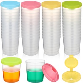 Zonon 24 Pcs 6 oz Paint Cups Non-spill Paint Cups with Flip Open Lids Set Painting Cups Art Supply for School, Classroom, Artist Studio, Assorted Colors(Pink, Blue, Green, Yellow)