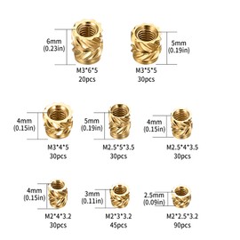 qxayxa 305 Pcs Brass Knurled Threaded Insert, M2 M2.5 M3 Female Thread Brass 3D Printing Knurled Nuts, Thread Knurled Press-in Insert Nuts, Embedment Nuts for Plastic Shell 3D Printing Parts