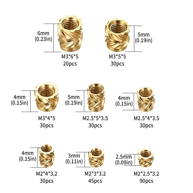 qxayxa 305 Pcs Brass Knurled Threaded Insert, M2 M2.5 M3