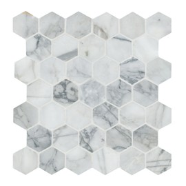 MSI Calacatta Cressa 2 Inch Hex Honed Marble Tile for Kitchen Backsplash, Wall Tile for Bathroom, Accent Wall Tile, and Shower Wall Tile, 12 in. x 12 in. Mesh-Mounted Mosaic Tile, White, 10 Piece