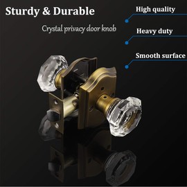 Gobrico 3 Pack Privacy Crystal Glass Door knobs with Lock,Heavy Duty Door Locksets with Diamond Crystal Knob,Keyless Door Handles for Bathroom Bedroom,Antique Brass Plate