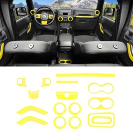 SQQP 16PCS Full Set Interior Trim Kit for Jeep Wrangler JK JKU 2011-2018 4 Door,Center Console Door Handle Side Outlet Cup Holder Gear Cover Trim (Yellow)