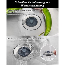 Hibbent Kitchen Sink Plug, Stainless Steel Shell with 2 Dirt Traps, Filter Food Leftovers, Universal Sink Strainer and Odour Prevention, Depth of the Sink > 22 mm