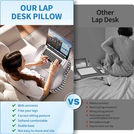 PARTNERJOY Laptop Pillow, Ergonomic Memory Foam Lap Desk Cushion Soft Reading Gaming Pillow for Lap with Knitting Side Pocket for Casual Living Reading, Working, Gaming, Writing in Bed Couch Floor