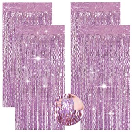 Hauojaus Pack of 4 Tinsel Curtain Glitter Curtain Pink Glitter Curtain Birthday Decoration Party Decoration Reusable Tinsel Curtain for Birthday Party Wedding Photo Background Fancy Dress Decoration