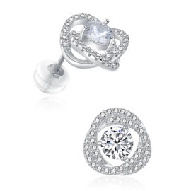 Luyona Moissanite Stud Earrings for Women D Color VVS1 925 Sterling Silver Round Moissanite Earrings Wedding Engagement Jewelry Gifts for Wife Bride, base, Moissanite