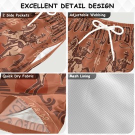 Retro Rodeo Cowboy Boys Swim Trunks Toddler Beach Board Shorts Quick Dry Kids Swimwear Bathing Suits XS