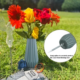 2Pcs Cemetery Vases with Metal Spike, 8 Inch Grave Vases for Cemetery, Plastic Flower Vase for Grave Decoration
