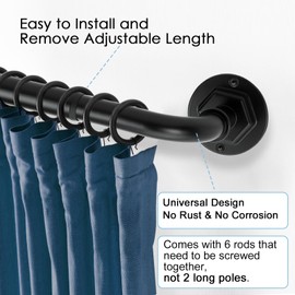Byondeth Curtain Rods for Windows 16 to 88 Inches Adjustable Blackout Wrap Around 1 Inch Diameter Curtain Rod, Black
