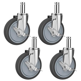 RILIDRI 4-Inch Caster for Wire Shelving Racks, Heavy Duty Scaffolding Wheel with Brake, Set of 4 Metro Shelving Replacement Wheels(.864" x 2-3/16")