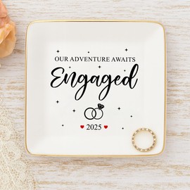 Engagement Gifts for Couples, 2025 Engaged 4" Jewelry Dish for Women, Engagement Gift for Newly Engaged Couples, Fiance - Bride to Be Gifts - Christmas Mr & Mrs Gifts, Bridal Shower Gift for Her