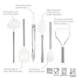 Tovolo 6-Piece Premium Silicone Utensil Set (White): Essential Kitchen Tools | Sturdy Utensils for Home, Apartment, or College Dorms