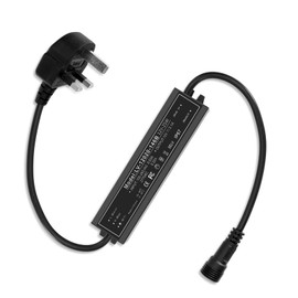 ECOWHO Garden Light Transformer 2.1A 25W AC 100-240V to DC 12V Low Voltage, IP67 Waterproof Power Supply with UK 3-pin Plug for Outdoor Garden Lighting