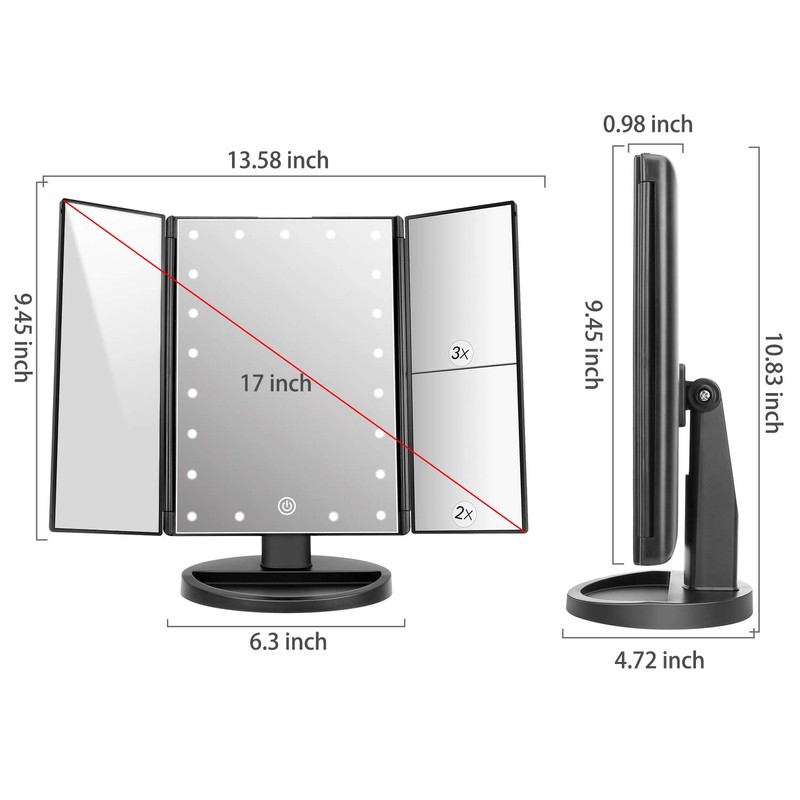 deweisn Tabletop Mount Trifold Lighted Vanity Mirror with 21 LED