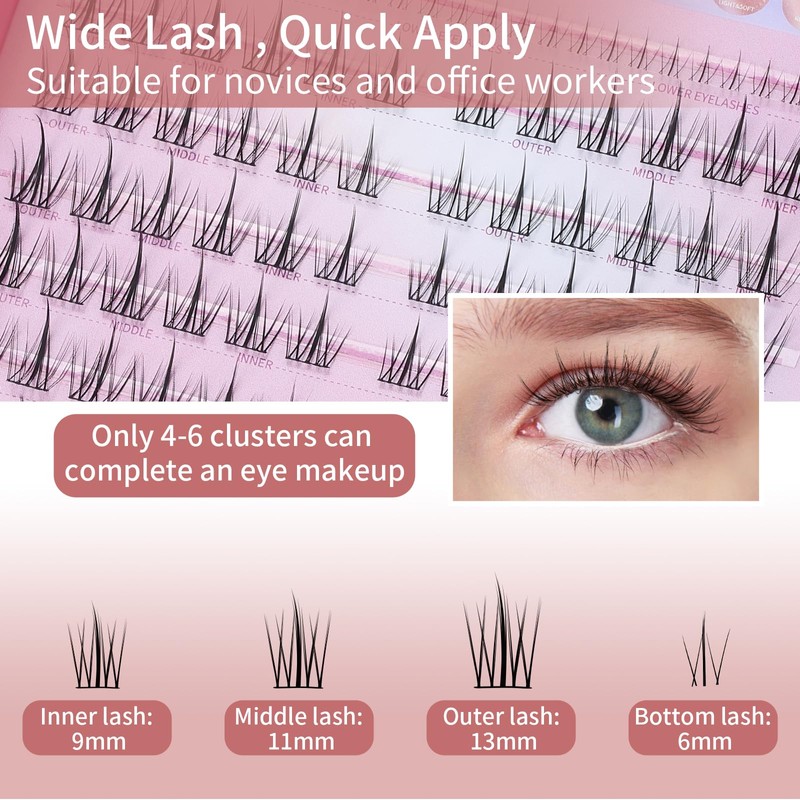Individual Eyelash Extensions, 132 Clusters, Lash Clusters, Eyelashes, D-Curl, DIY