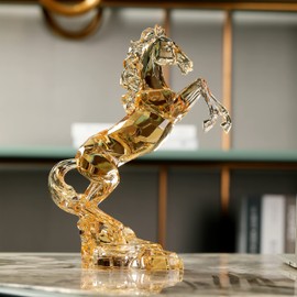 DARMOMOON Acrylic Horse Figurine Chinese Feng Shui Glass Collection Ornament Statue Animal Collectible Standing Table Decor Home Decor 9''L (Amber)