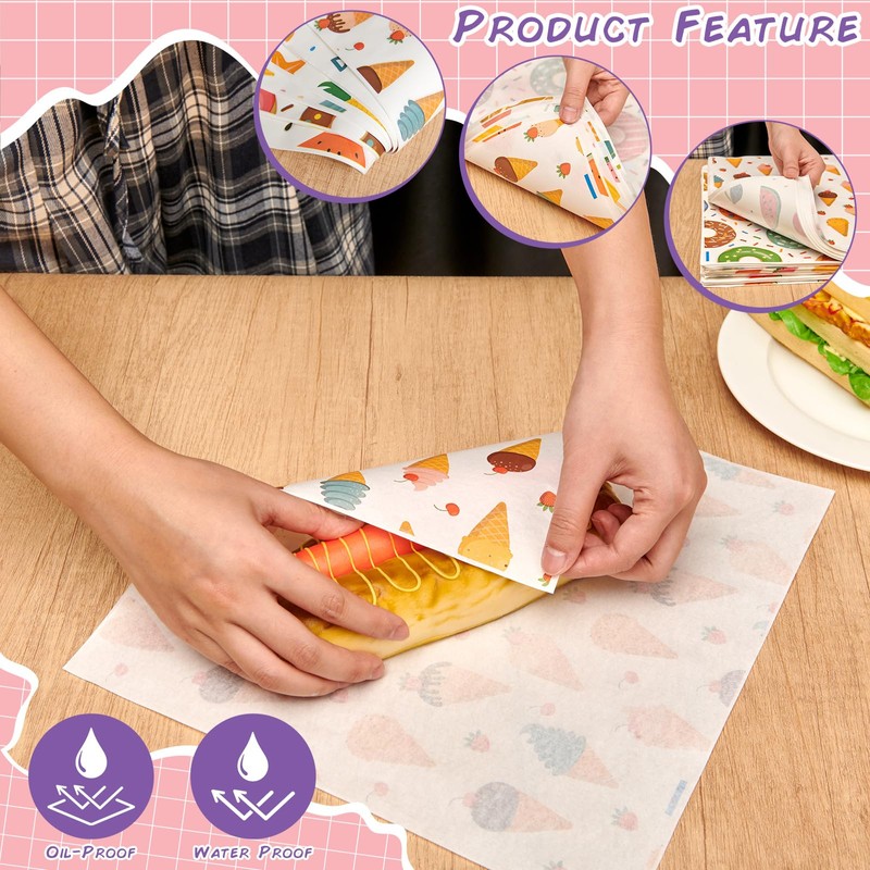 Reallnaive 600 Pcs Summer Food Wax Paper Sheets 12 x