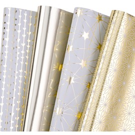 WRAPAHOLIC Wrapping Paper Sheet - 12 Sheets Metallic Gold Design Folded Flat for Wedding, Birthday, Celebration, Party Present Packing - 19.7 Inch X 30 Inch Per Sheet