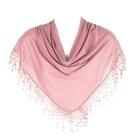 Hat To Socks Triangle Scarf with Bobbin Lace Fringes for Women (Pale Pink)