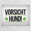 Caution Dog Metal Sign with Paw Print in Green